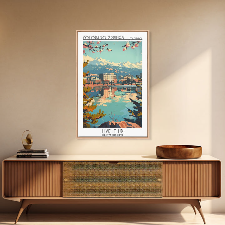 Colorado Springs Colorado Travel Poster, Framed Canvas Print, Retro Travel Poster, City Wall Art, Mid Century Wall Art, Travel Print