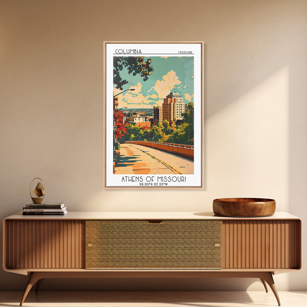 Columbia Travel Poster, Framed Canvas Print, Travel Art Print, Modern Wall Decor, Wanderlust Gift, Retro Travel Print, Travel Prints