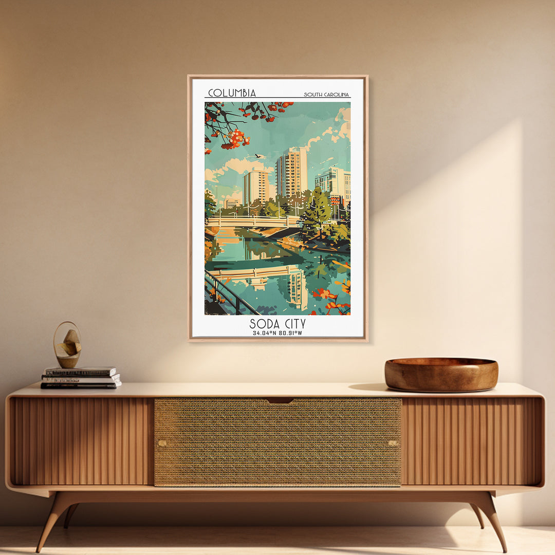 Columbia South Carolina Travel Poster, Framed Canvas Print, City Travel Poster, Travel Wall Decor, Colorful Wall Art, City Art Print
