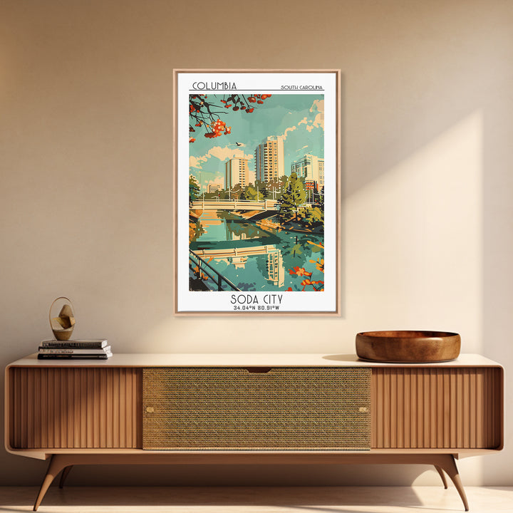 Columbia South Carolina Travel Poster, Framed Canvas Print, City Travel Poster, Travel Wall Decor, Colorful Wall Art, City Art Print