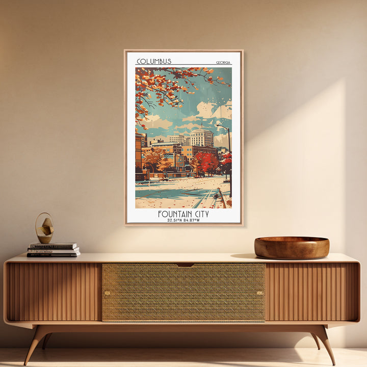 Columbus Travel Poster, Framed Canvas Print, Retro Wall Art, Travel Print, Poster Print, Wall Art, City Travel Poster, City Wall Art