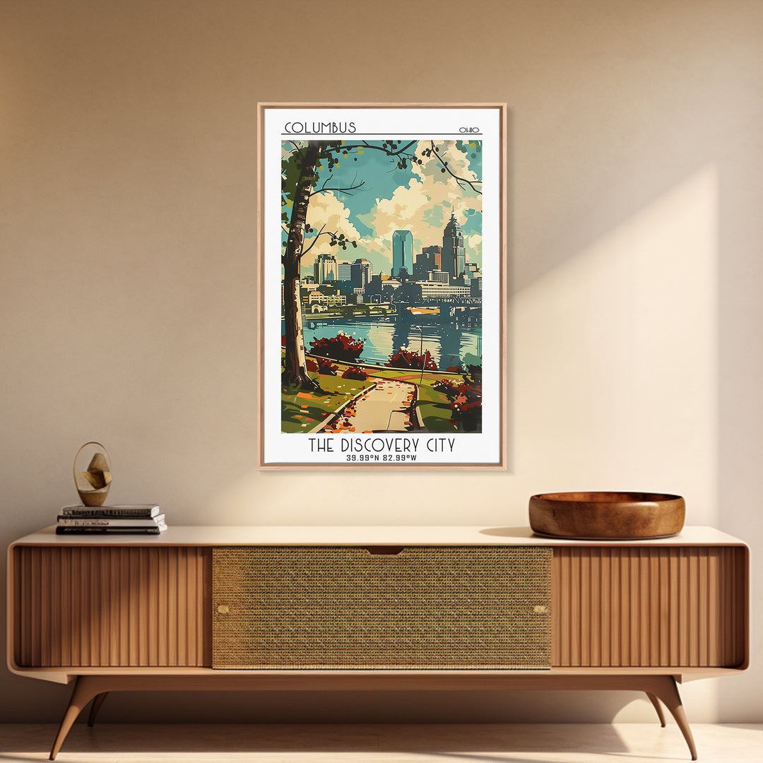 Columbus Ohio Travel Poster, Canvas Print, Vintage Travel Print, City Wall Art, Mid Century Wall Art, Wall Art, Living Room Wall Art