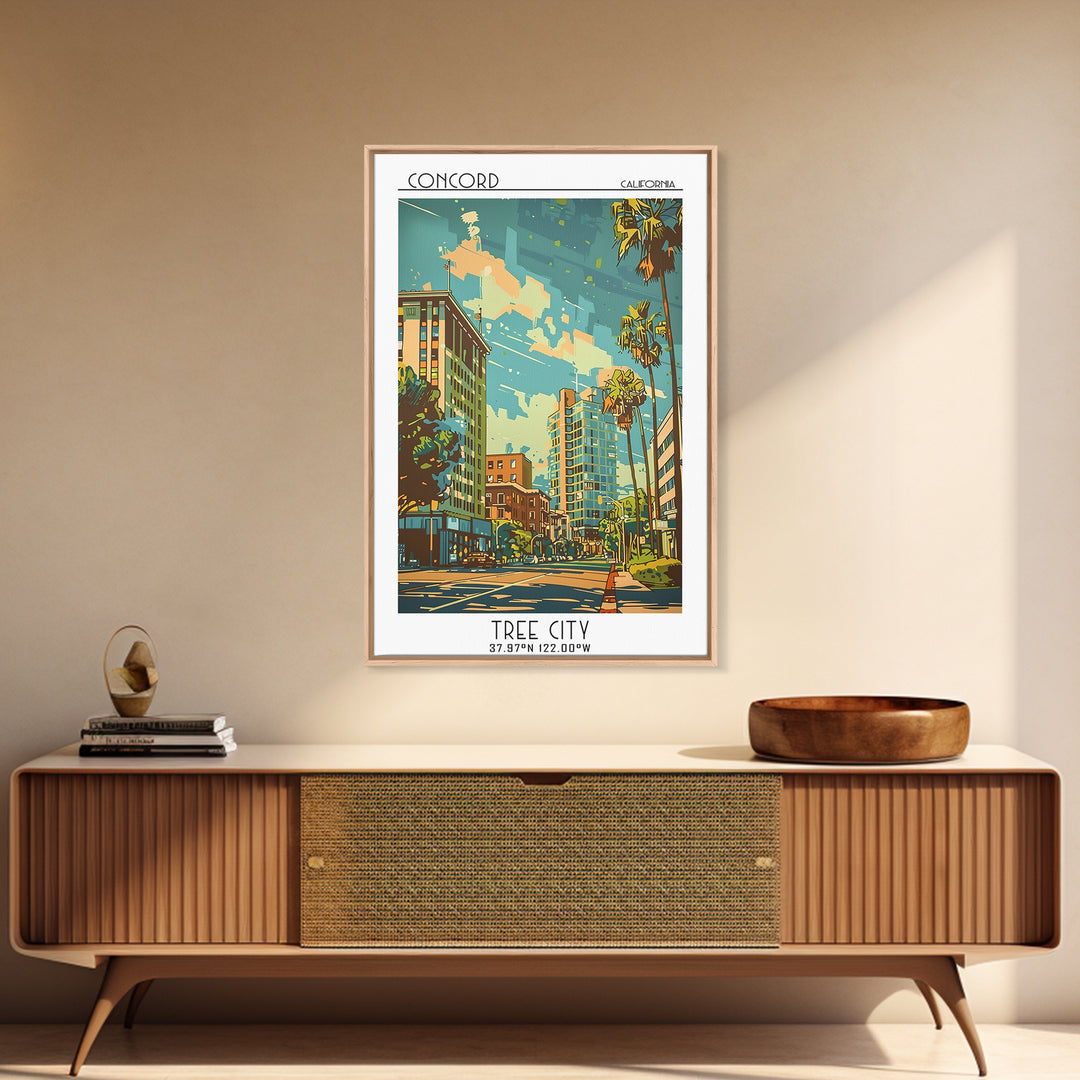 Concord California Travel Poster, Canvas Print, Travel Wall Decor, Minimalist Poster, Wanderlust Gift, Landscape Art, Retro Wall Art