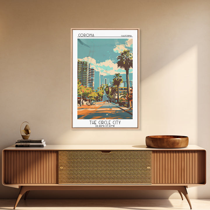 Corona Travel Poster, Framed Canvas Print, Retro Travel Poster, City Wall Art, Colorful Wall Art, Living Room Wall Art, Poster Print