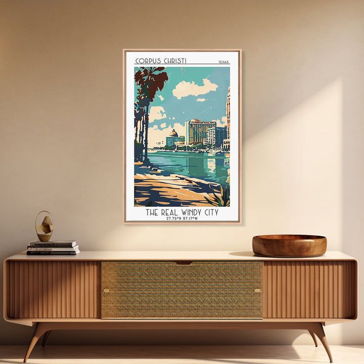 Corpus Christi Texas Travel Poster, Framed Canvas Print, Travel Art Print, Modern Wall Decor, Retro Travel Poster, City Illustration