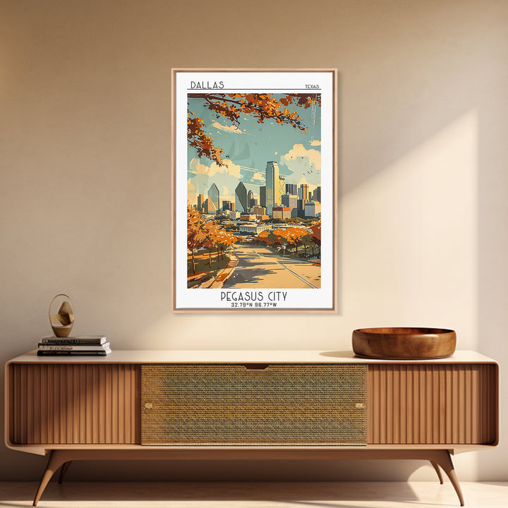 Dallas Texas Travel Poster, Framed Canvas Print, Poster Print, Travel Wall Art, Travel Prints, Travel Art Print, Vintage City Poster