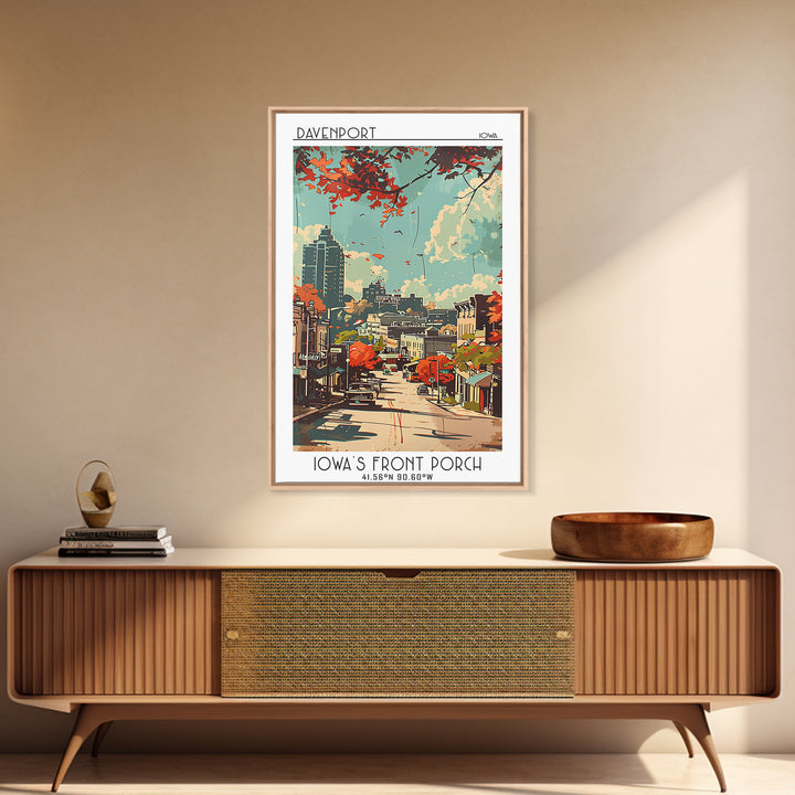 Davenport Iowa Travel Poster, Canvas Print, Retro Wall Art, Travel Print, City Art Print, Vintage Travel Print, Mid Century Wall Art