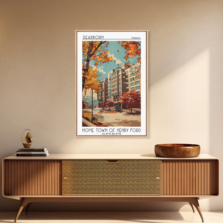 Dearborn Travel Poster, Framed Canvas Print, City Art Print, Travel Wall Art, Vintage Travel, Travel Prints, Wall Art, City Wall Art