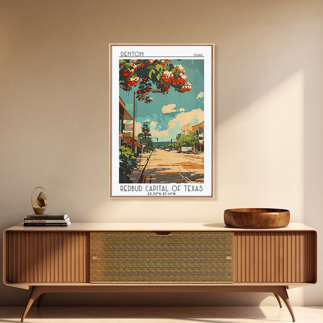 Denton Travel Poster, Framed Canvas Print, Travel Art Print, Modern Wall Decor, Retro Travel Poster, Wanderlust Gift, Retro Wall Art