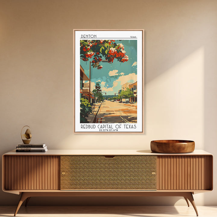 Denton Travel Poster, Framed Canvas Print, Travel Art Print, Modern Wall Decor, Retro Travel Poster, Wanderlust Gift, Retro Wall Art