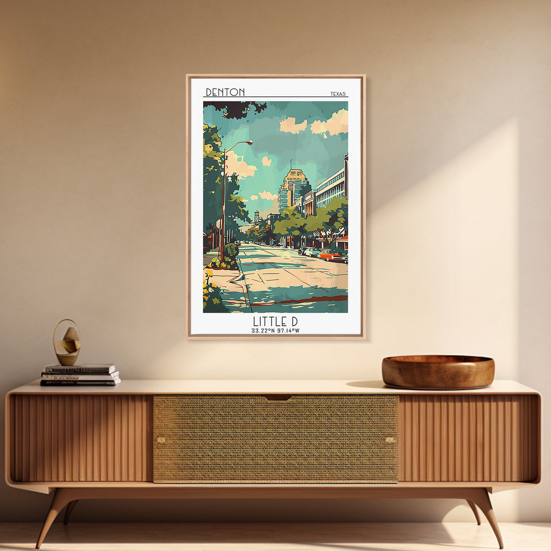 Denton Texas Travel Poster, Framed Canvas Print, City Travel Poster, Travel Wall Art, Poster Print, Fine Art Print, Travel Art Print