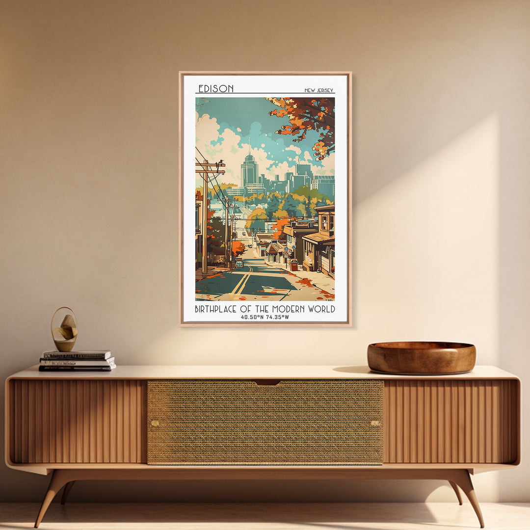 Edison New Jersey Travel Poster, Canvas Print, City Art Print, Travel Wall Art, Travel Art Print, Vintage City Poster, Landscape Art
