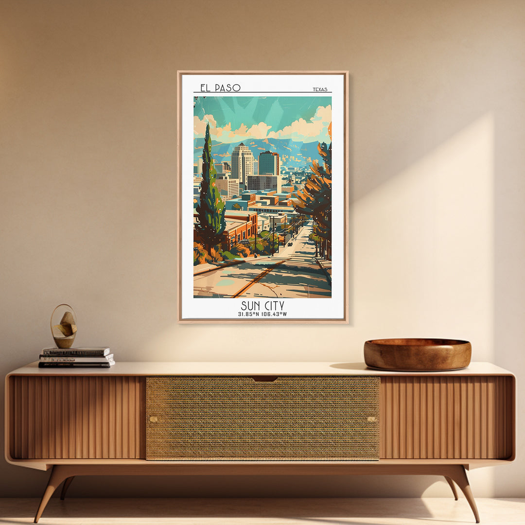 El Paso Texas Travel Poster, Canvas Print, Travel Prints, Landscape Art, Travel Wall Decor, Watercolor Cityscape, Retro Travel Print