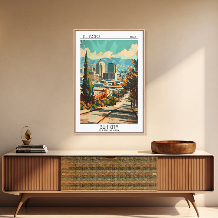 El Paso Texas Travel Poster, Canvas Print, Travel Prints, Landscape Art, Travel Wall Decor, Watercolor Cityscape, Retro Travel Print