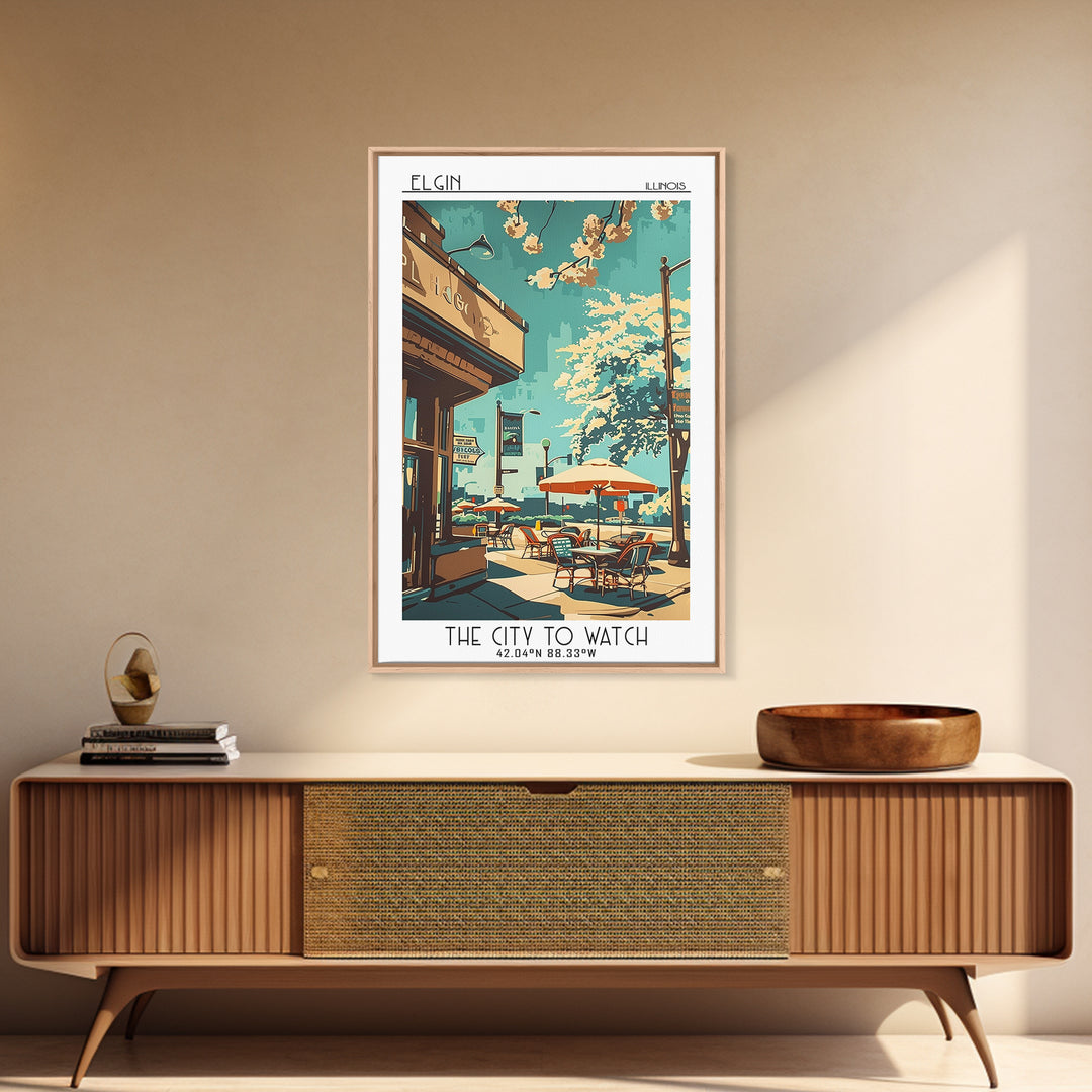 Elgin Travel Poster, Framed Canvas Print, City Art Print, Travel Wall Art, City Travel Poster, Colorful Wall Art, Retro Travel Print