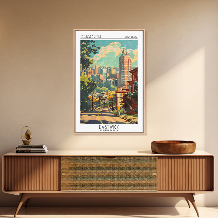 Elizabeth New Jersey Travel Poster, Framed Canvas Print, City Travel Poster, Travel Wall Art, Gallery Wall Set, Watercolor Cityscape