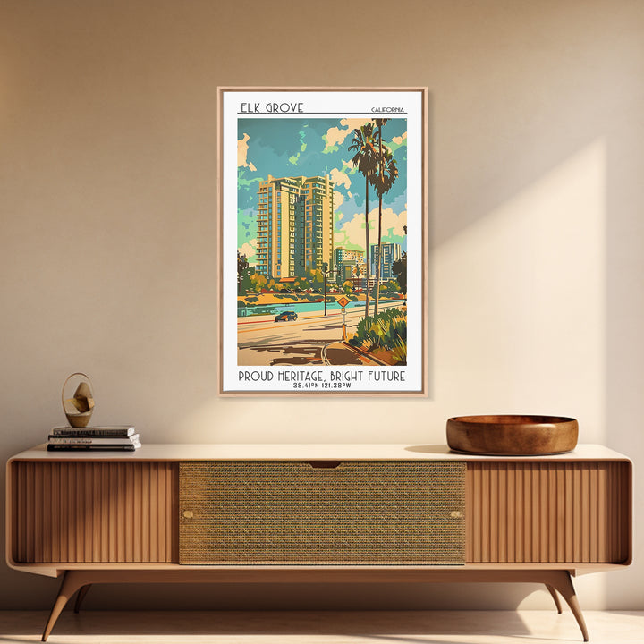 Elk Grove California Travel Poster, Framed Canvas Print, Retro Wall Art, Travel Print, Travel Posters, Travel Prints, Vintage Poster