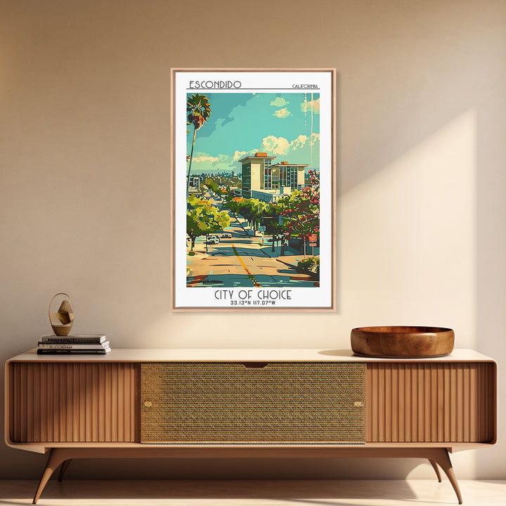 Escondido California Travel Poster, Framed Canvas Print, Travel Art Print, Modern Wall Decor, Art Print, Travel Decor, City Wall Art