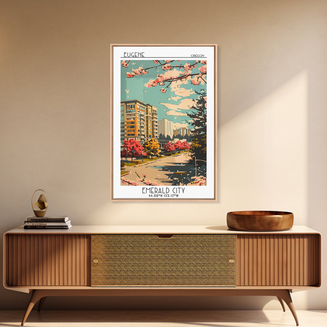 Eugene Travel Poster, Framed Canvas Print, City Travel Poster, Vintage City Poster, Landscape Art, Gallery Wall Set, Wanderlust Gift
