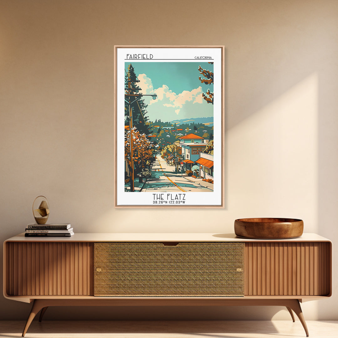 Fairfield California Travel Poster, Framed Canvas Print, City Travel Poster, Travel Wall Decor, Retro Travel Print, Travel Art Print
