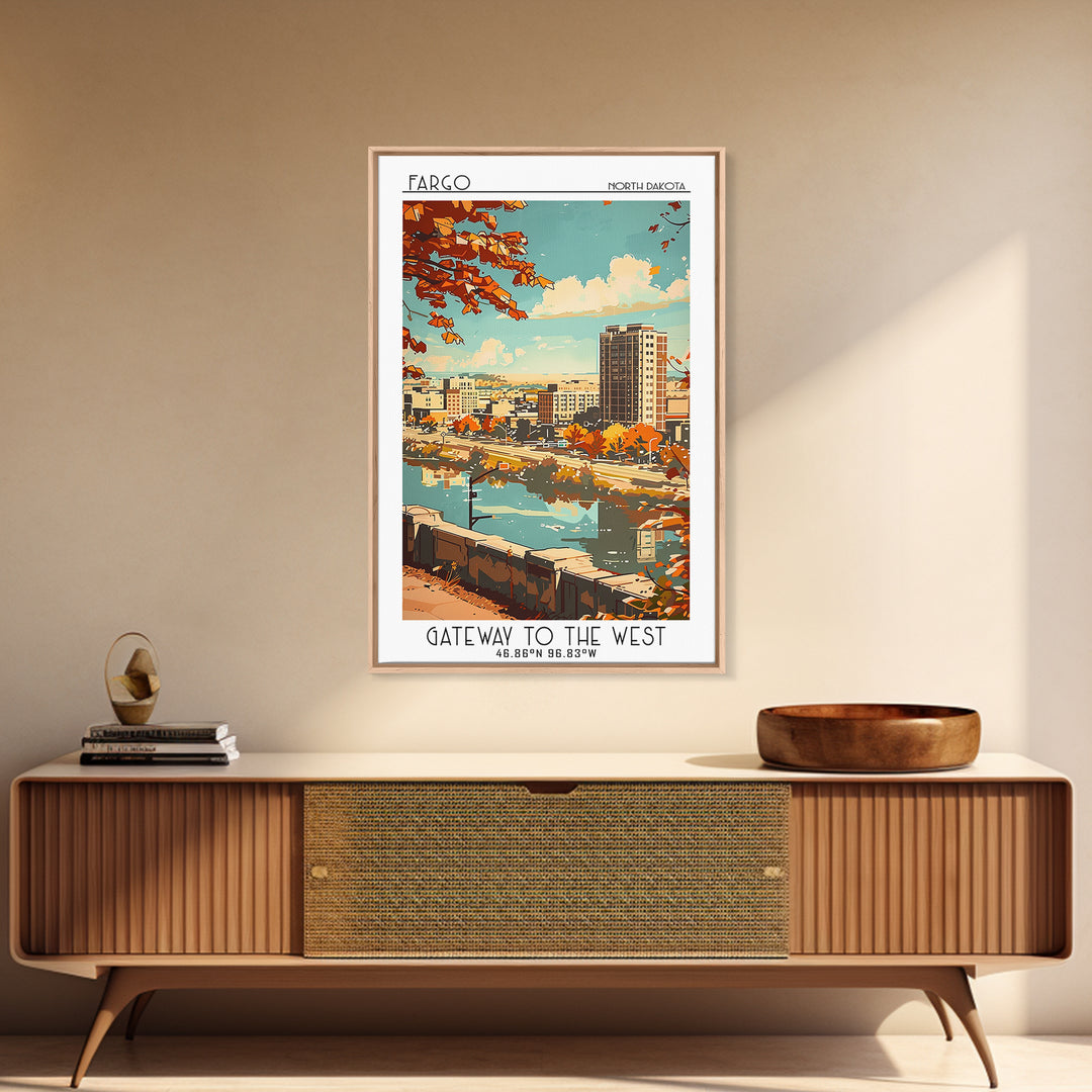 Fargo North Dakota Travel Poster, Framed Canvas Print, Vintage Travel Print, City Wall Art, Poster Art, Travel Print, Vintage Travel
