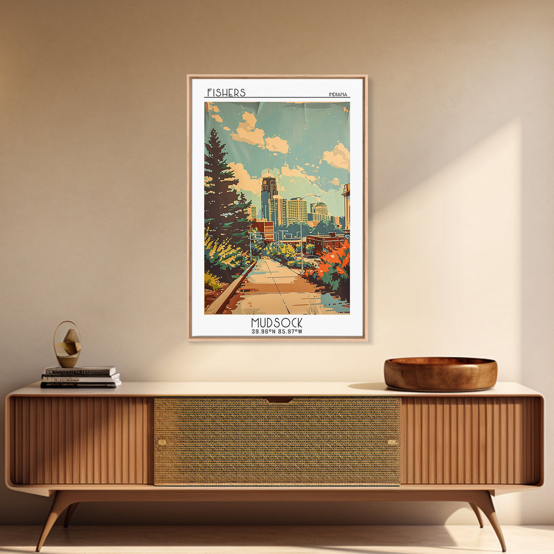 Fishers Indiana Travel Poster, Canvas Print, Vintage Travel Print, City Wall Art, Mid Century Wall Art, City Art Print, Poster Print