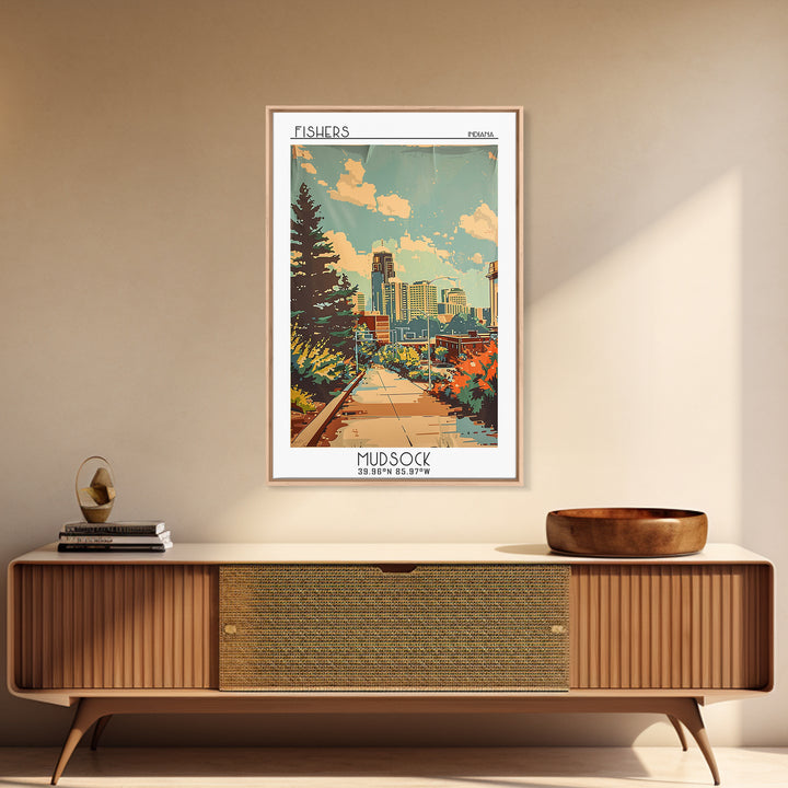 Fishers Indiana Travel Poster, Canvas Print, Vintage Travel Print, City Wall Art, Mid Century Wall Art, City Art Print, Poster Print