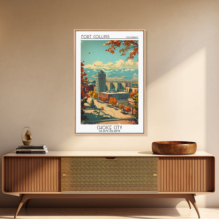 Fort Collins Travel Poster, Framed Canvas Print, Vintage Travel Print, City Wall Art, Vintage Posters, Travel Prints, City Art Print