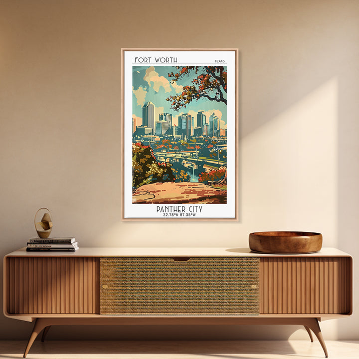 Fort Worth Travel Poster, Canvas Print, Retro Wall Art, Travel Print, Home Office Decor, Landscape Art, Modern Wall Decor, Art Print