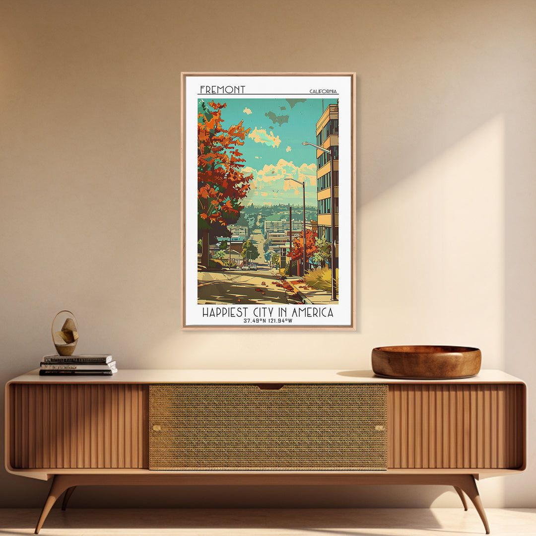 Fremont Travel Poster, Framed Canvas Print, Travel Wall Art, City Wall Art, Travel Posters, Retro Travel Print, Watercolor Cityscape