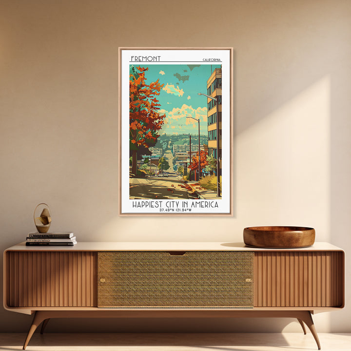 Fremont Travel Poster, Framed Canvas Print, Travel Wall Art, City Wall Art, Travel Posters, Retro Travel Print, Watercolor Cityscape