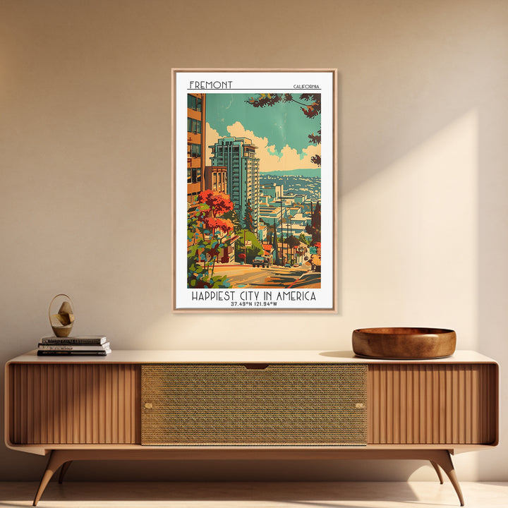 Fremont California Travel Poster, Framed Canvas Print, City Travel Poster, Travel Wall Art, Retro Travel Poster, Vintage City Poster