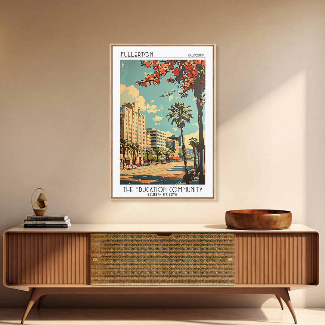 Fullerton California Travel Poster, Framed Canvas Print, City Travel Poster, Vintage City Poster, Fine Art Print, Retro Travel Print