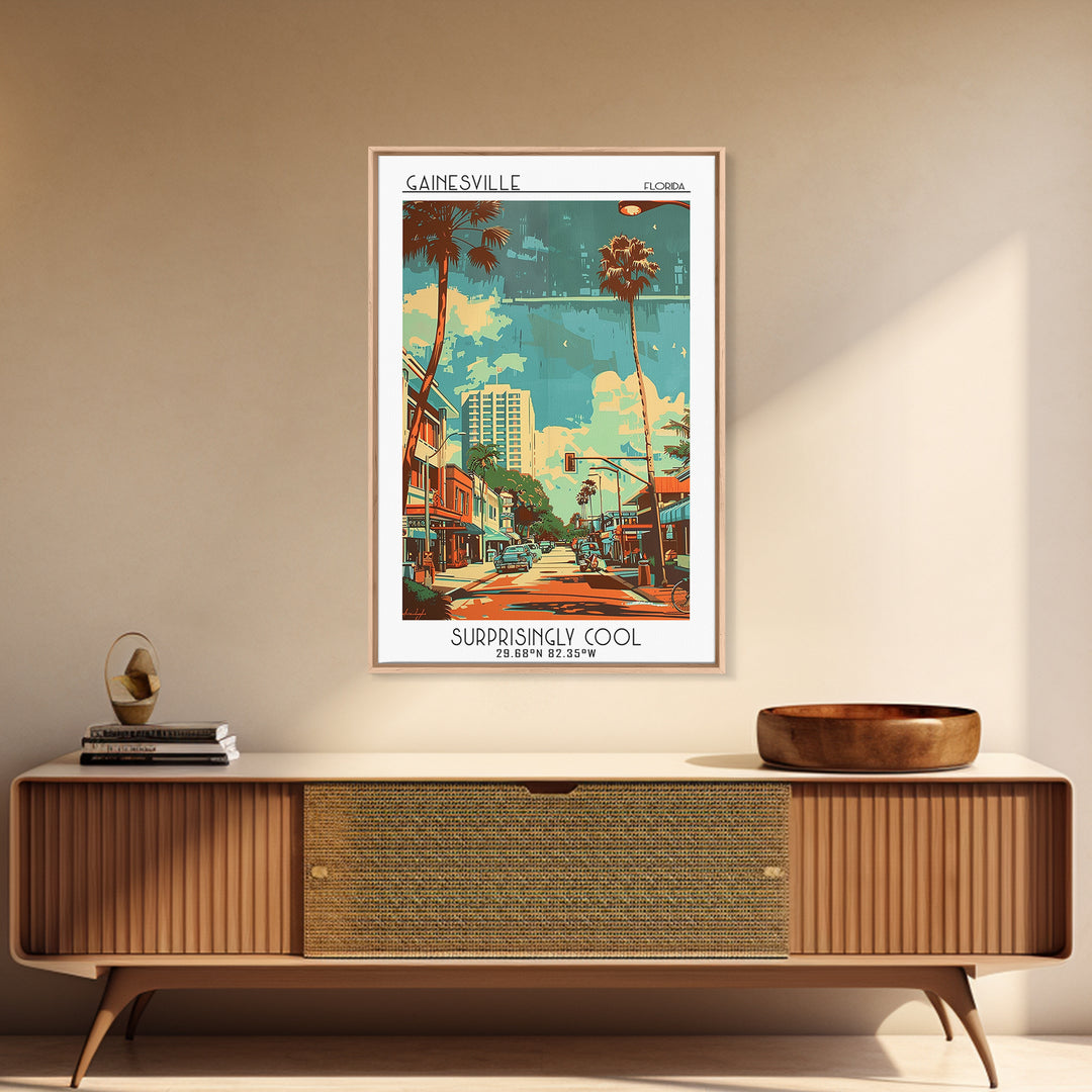 Gainesville Travel Poster, Framed Canvas Print, Retro Travel Poster, City Wall Art, Retro Travel Print, Travel Posters, Travel Decor