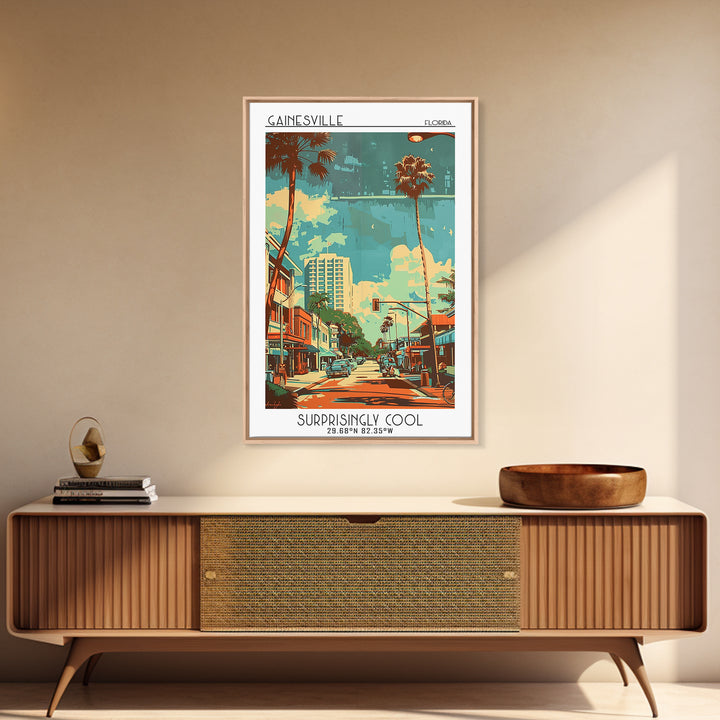 Gainesville Travel Poster, Framed Canvas Print, Retro Travel Poster, City Wall Art, Retro Travel Print, Travel Posters, Travel Decor