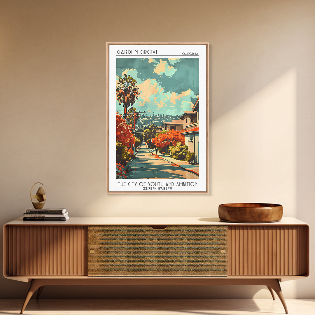 Garden Grove California Travel Poster, Framed Canvas Print, City Travel Poster, Travel Wall Art, Landscape Art, Living Room Wall Art