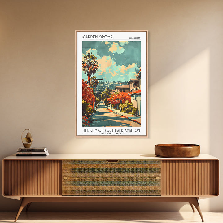 Garden Grove California Travel Poster, Framed Canvas Print, City Travel Poster, Travel Wall Art, Landscape Art, Living Room Wall Art