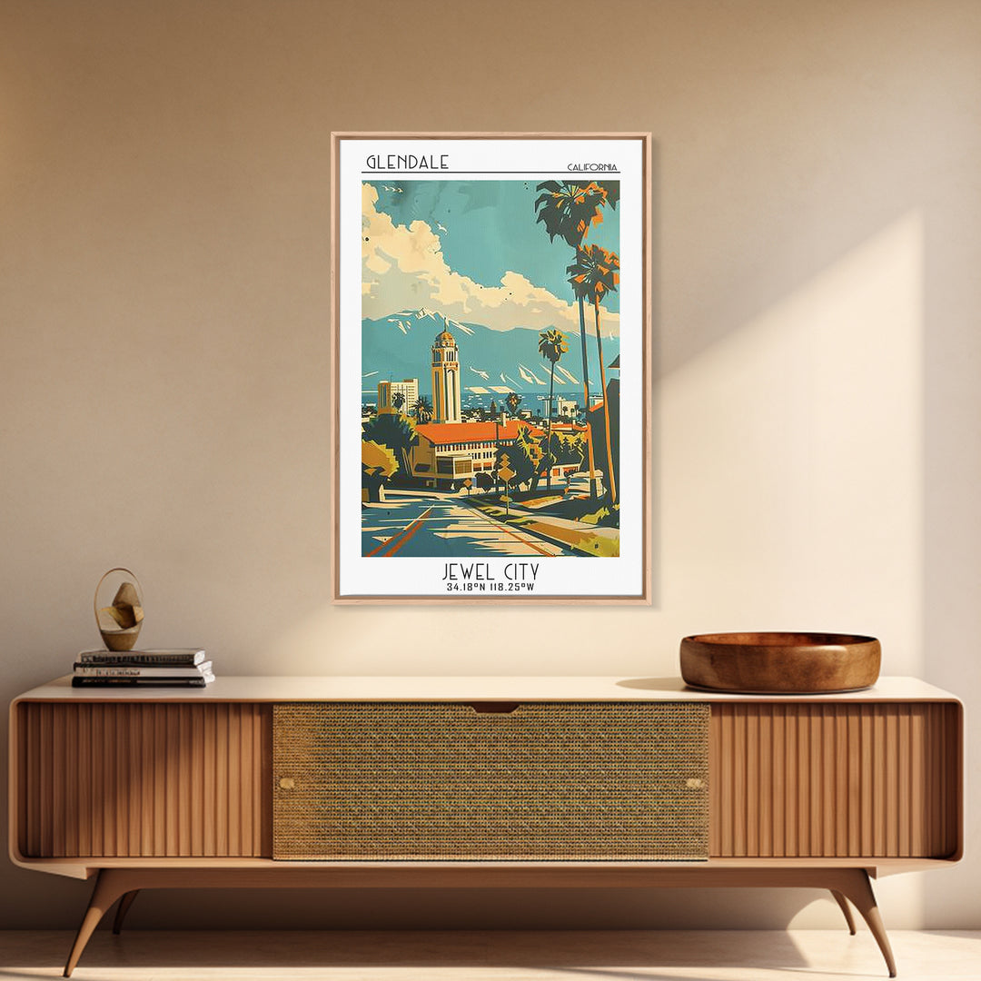 Glendale California Travel Poster, Framed Canvas Print, City Travel Poster, Vintage City Poster, Vintage Travel Art, Vintage Posters