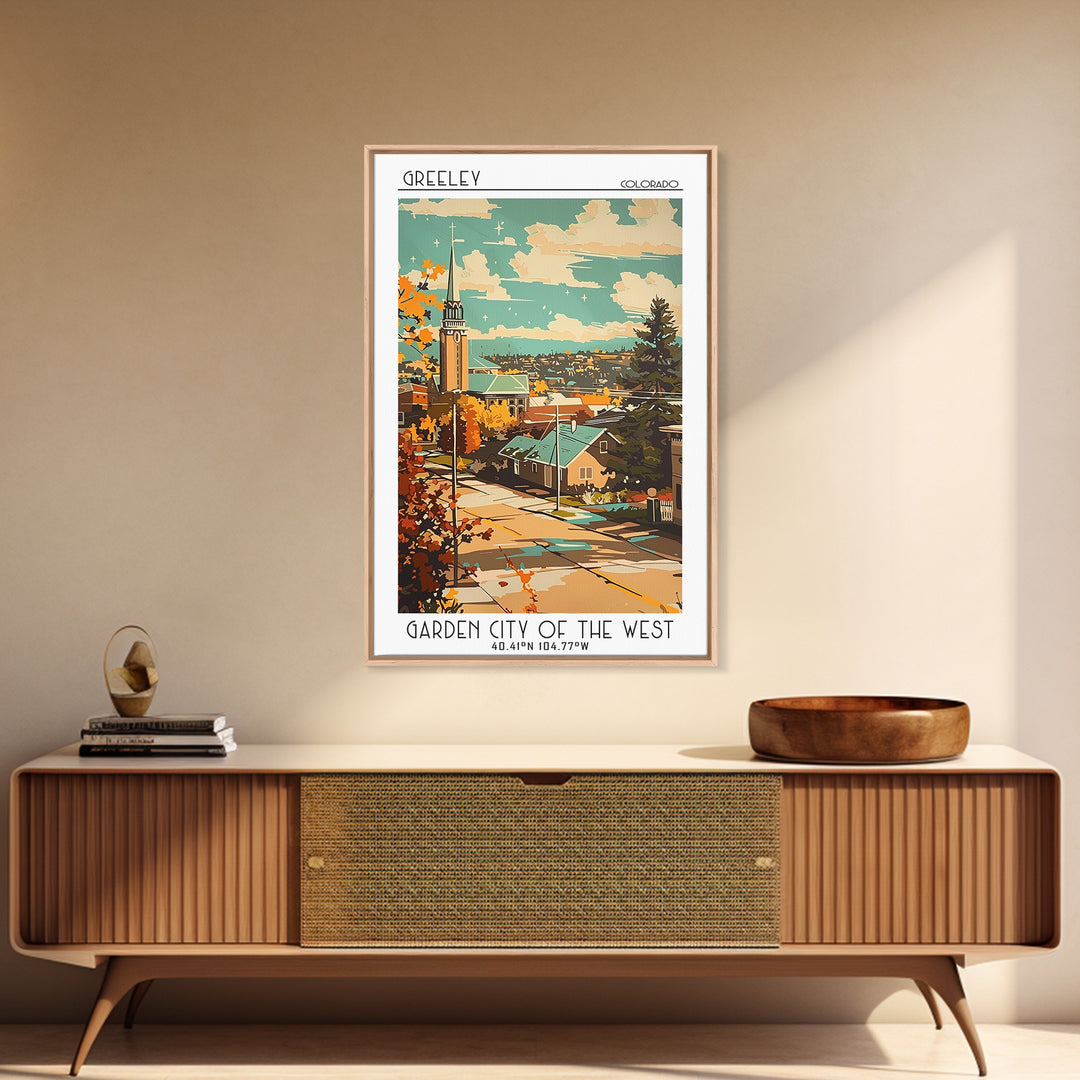 Greeley Travel Poster, Framed Canvas Print, Retro Wall Art, Travel Print, Fine Art Print, City Art Print, Poster Art, Travel Posters