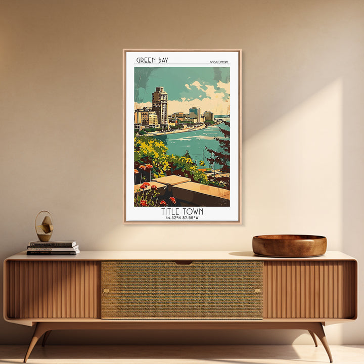 Green Bay Travel Poster, Framed Canvas Print, Retro Travel Poster, City Wall Art, Art Print, Minimalist Poster, Mid Century Wall Art