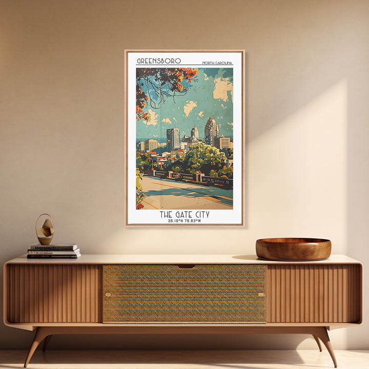 Greensboro Travel Poster, Framed Canvas Print, Retro Wall Art, Travel Print, Living Room Wall Art, Minimalist Poster, Fine Art Print