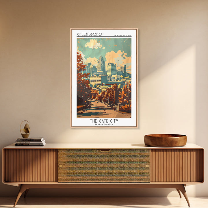 Greensboro North Carolina Travel Poster, Canvas Print, City Travel Poster, Vintage City Poster, Mid Century Wall Art, Travel Posters