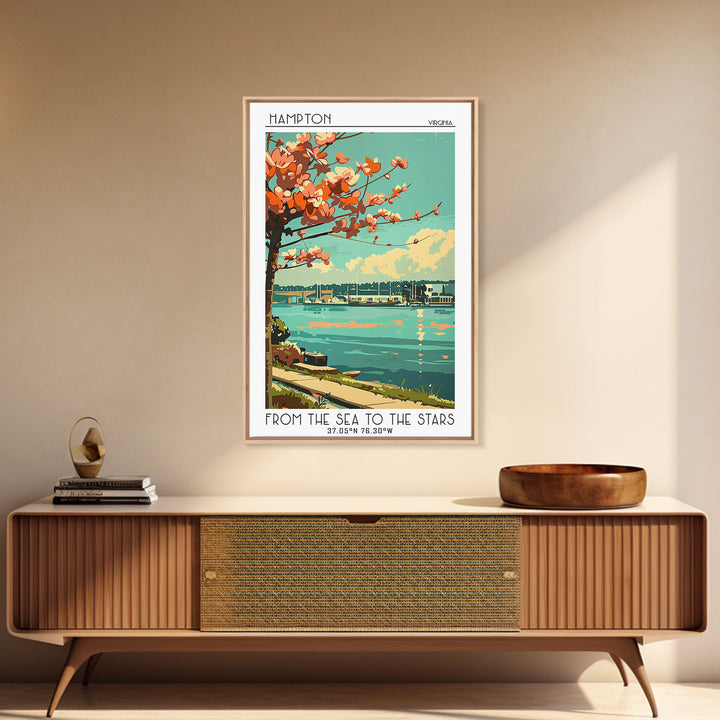 Hampton Travel Poster, Framed Canvas Print, Vintage Travel Print, City Wall Art, Travel Wall Art, Retro Travel Poster, Landscape Art