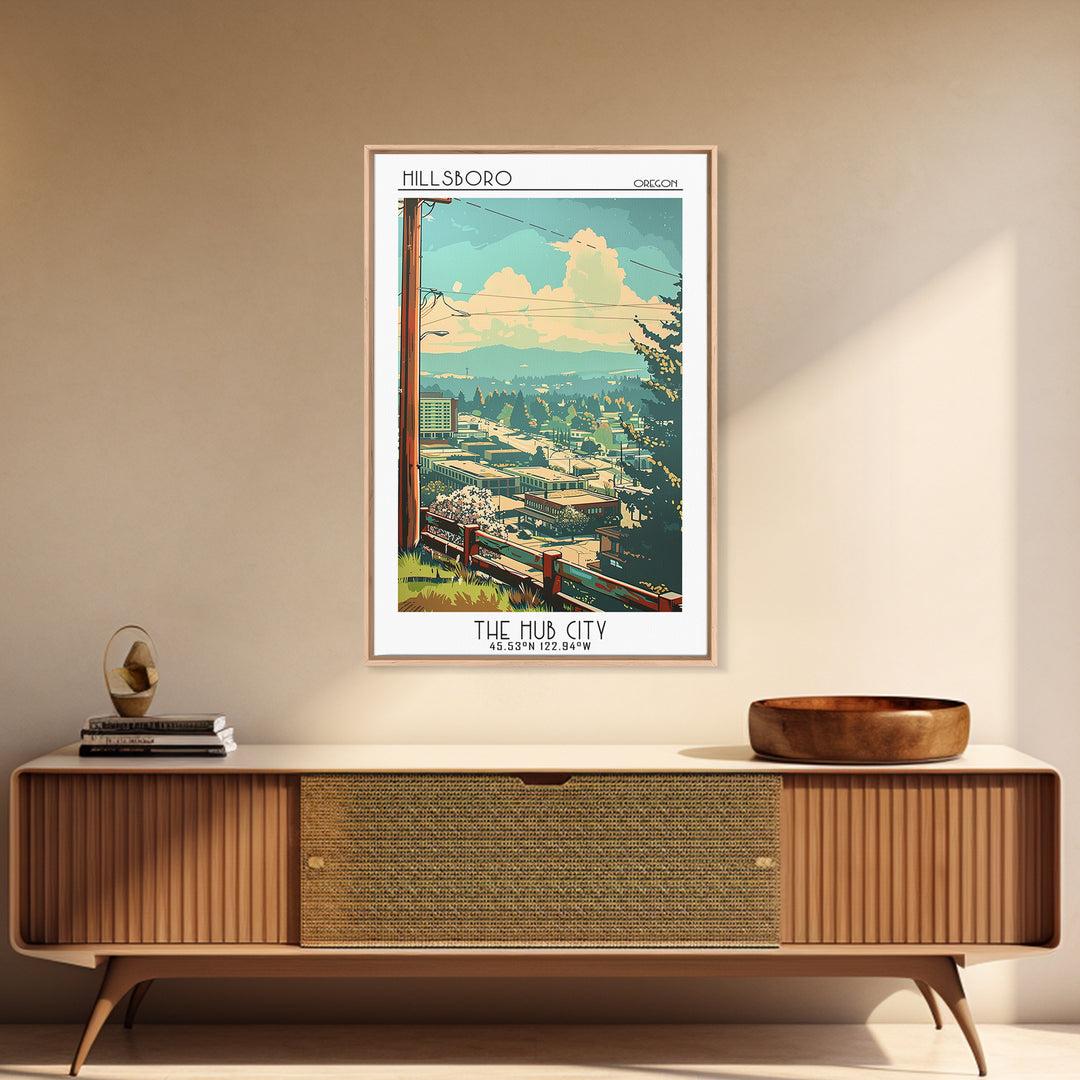 Hillsboro Oregon Travel Poster, Canvas Print, Retro Wall Art, Travel Print, Retro Travel Print, Travel Wall Decor, Modern Wall Decor