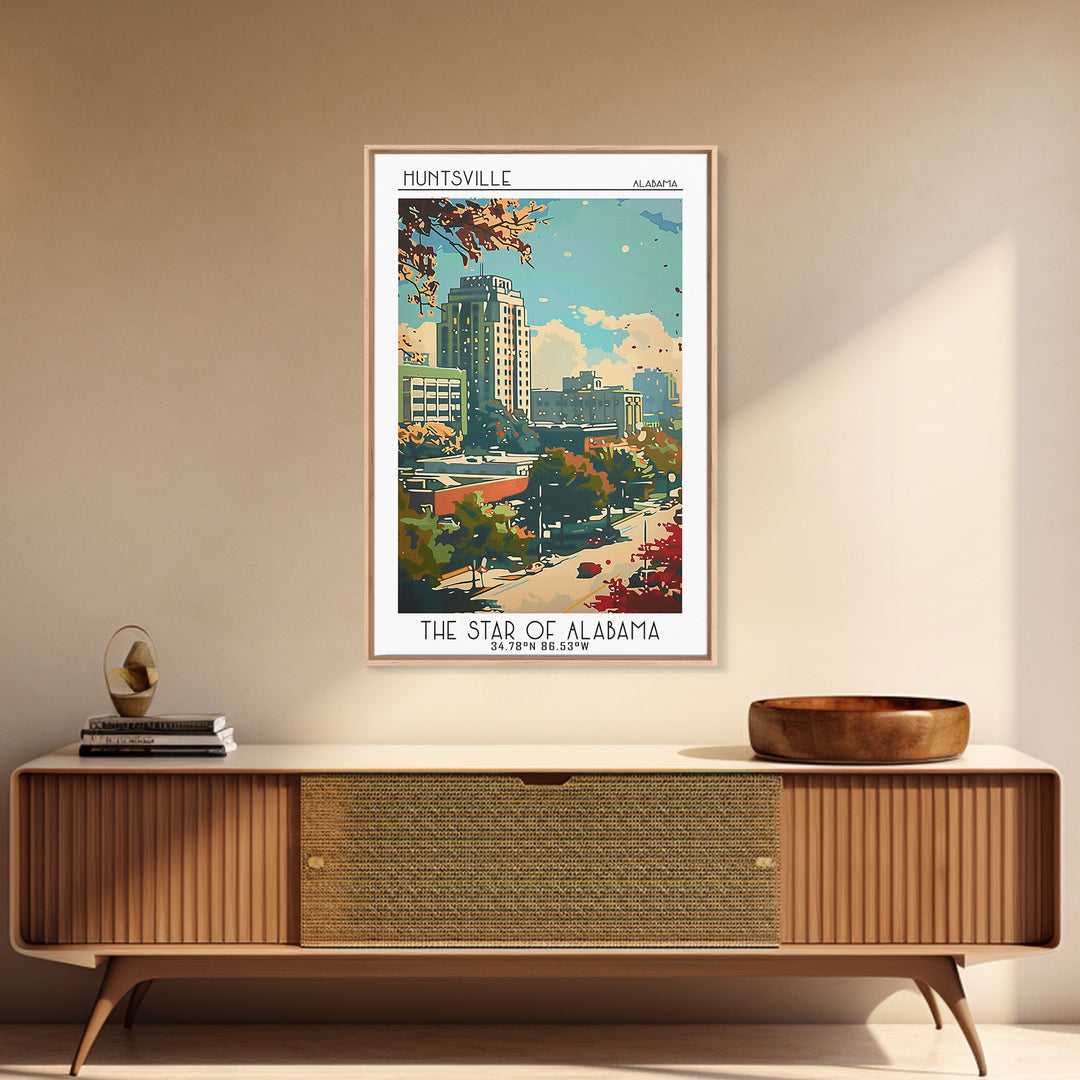 Huntsville Travel Poster, Framed Canvas Print, City Art Print, Travel Wall Art, Vintage City Poster, Vintage Poster, Vintage Posters