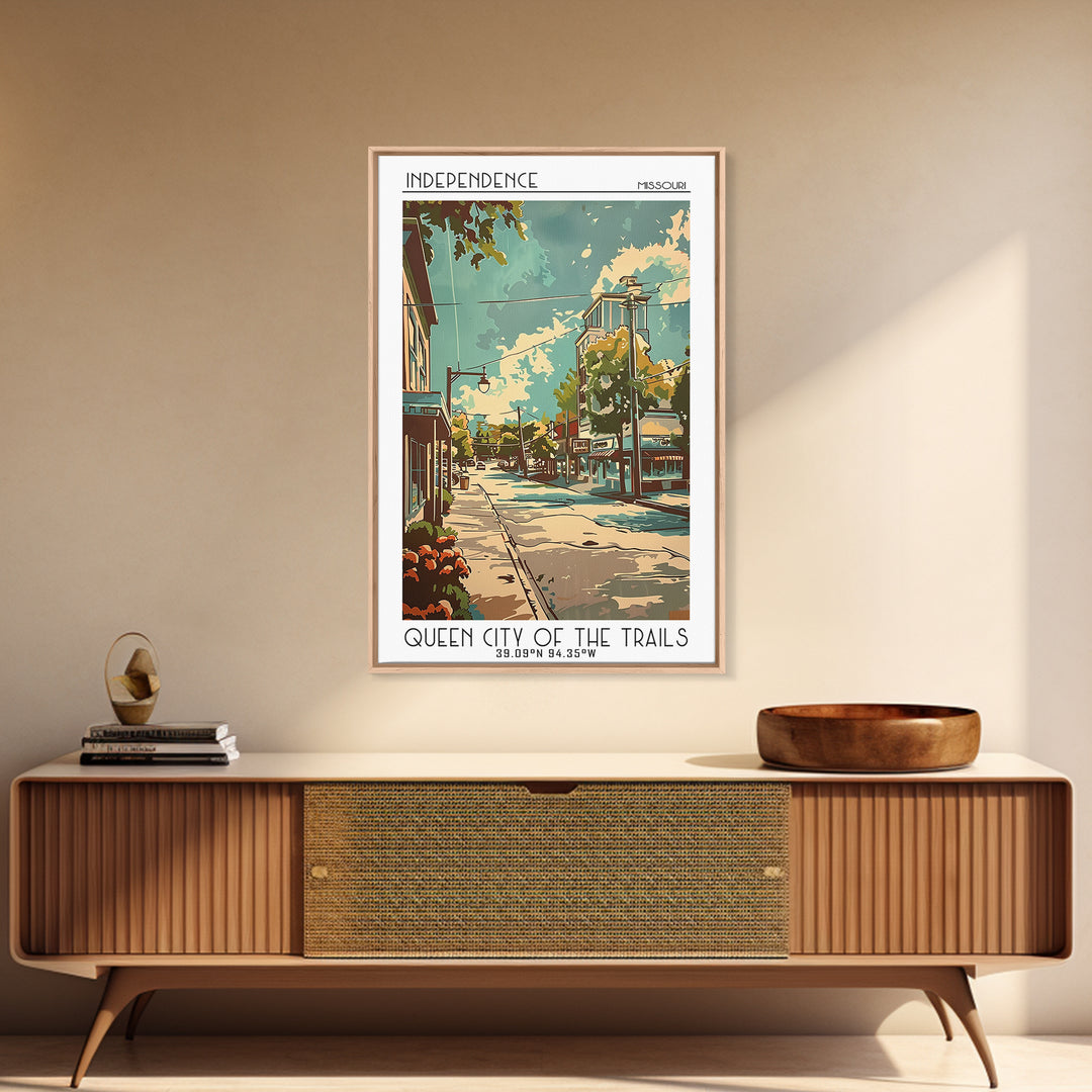 Independence Missouri Travel Poster, Framed Canvas Print, Retro Wall Art, Travel Print, City Wall Art, Wanderlust Gift, Poster Print