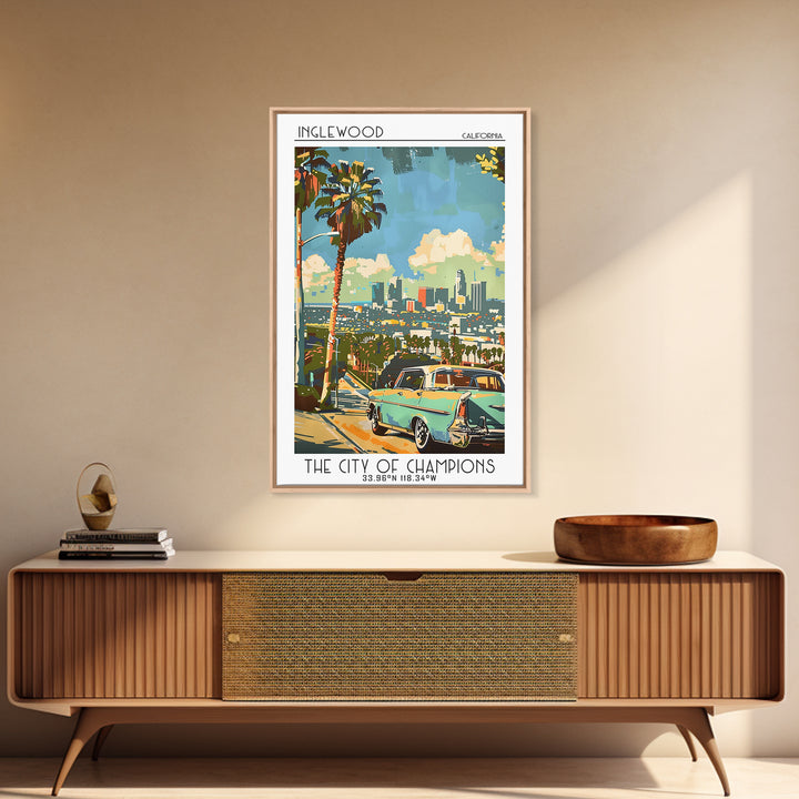 Inglewood California Travel Poster, Canvas Print, Travel Wall Decor, Minimalist Poster, City Travel Poster, Art Print, Landscape Art