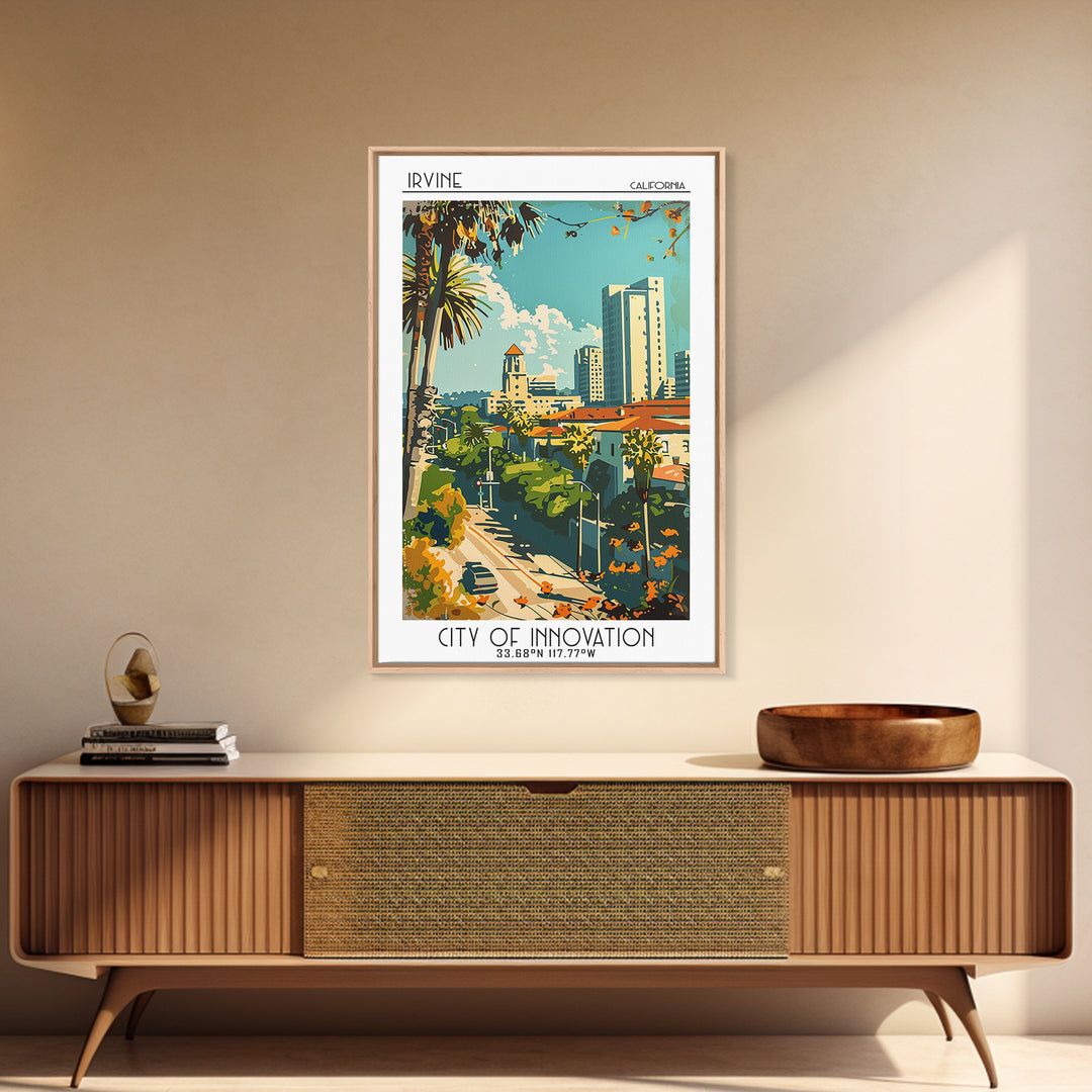 Irvine Travel Poster, Framed Canvas Print, City Travel Poster, Travel Wall Art, Poster Art, Mid Century Wall Art, Retro Travel Print