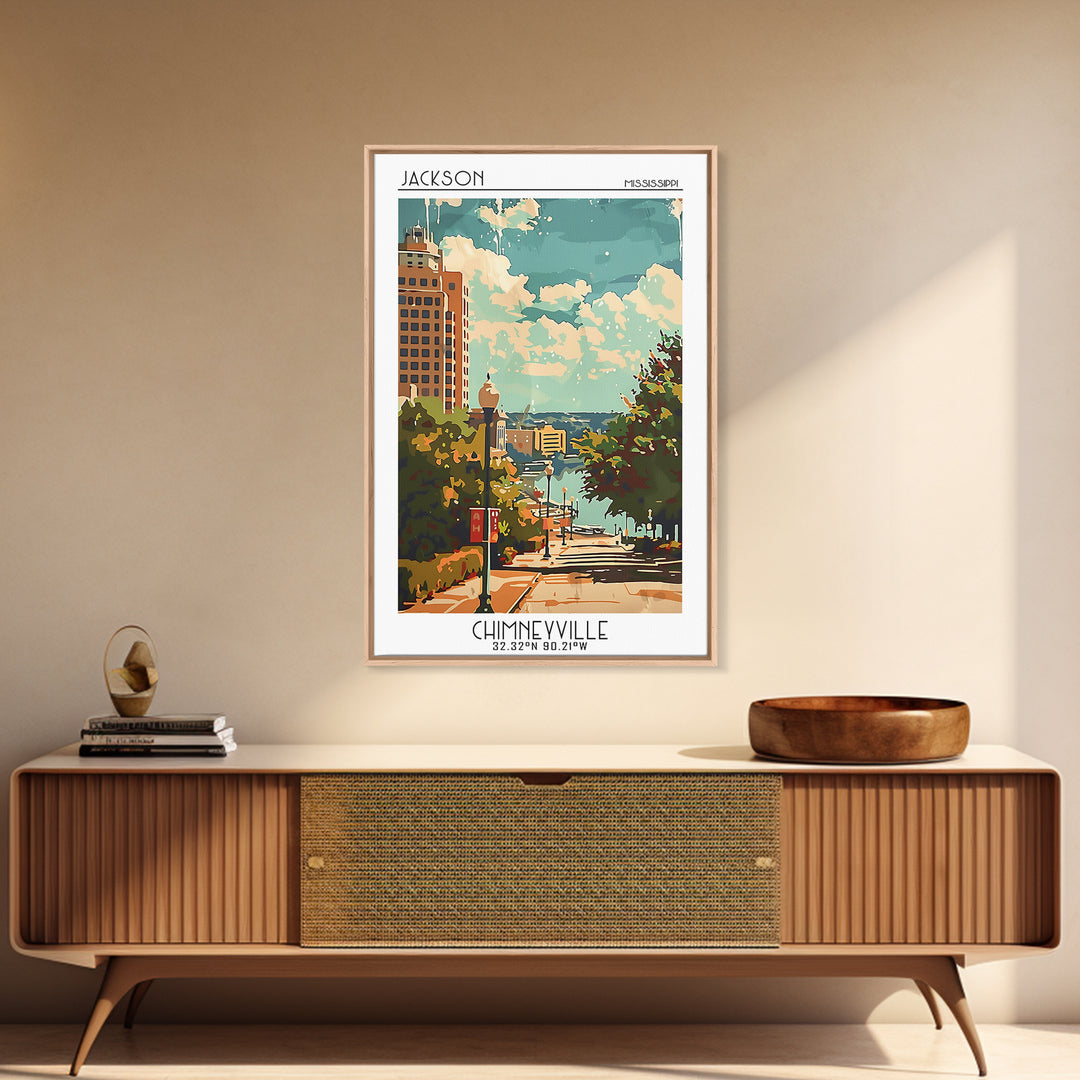 Jackson Mississippi Travel Poster, Framed Canvas Print, Travel Wall Decor, Minimalist Poster, City Travel Poster, Retro Travel Print