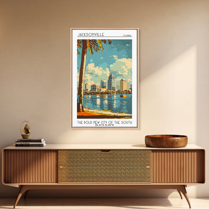 Jacksonville Florida Travel Poster, Framed Canvas Print, Travel Wall Decor, Minimalist Poster, City Travel Poster, Home Office Decor